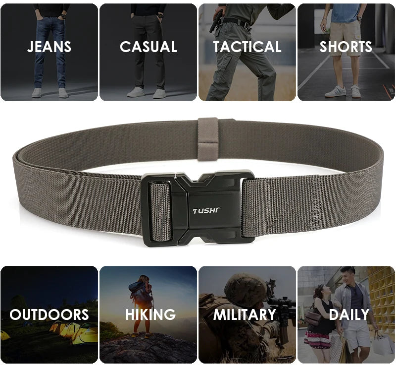 VATLTY New Elastic Casual Belt for Men Quick Release Metal Buckle Tactical Outdoor Girdle Adjustable Blue Hiking Belt Male