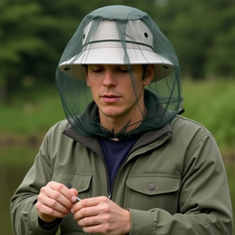 Fishing Anti Mosquito Insect Hat Fishing Hat Bug Mesh Head Net Face Protector Camping Sunshade Hats Outdoor Travel Camping