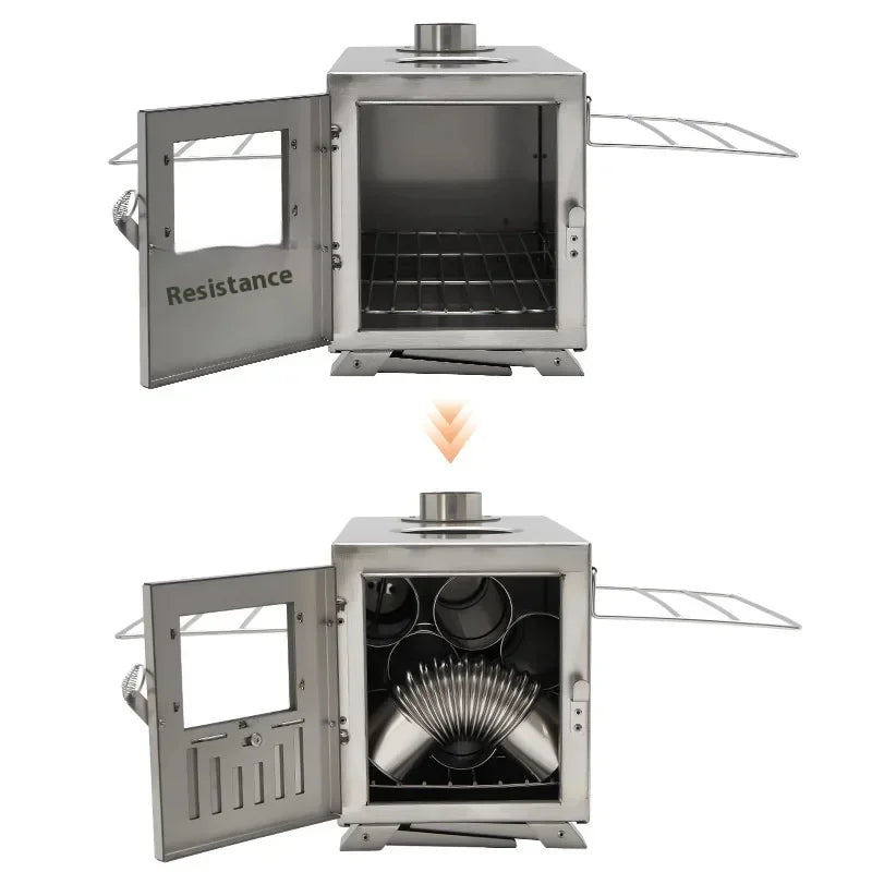 MOUNTAINHIKER Wood-burning Stove Outdoor Camping Firewood Burner Stainless Steel Foldable Tent Heater with Tent Patio Fireplace