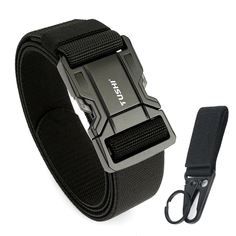 VATLTY New Elastic Casual Belt for Men Quick Release Metal Buckle Tactical Outdoor Girdle Adjustable Blue Hiking Belt Male