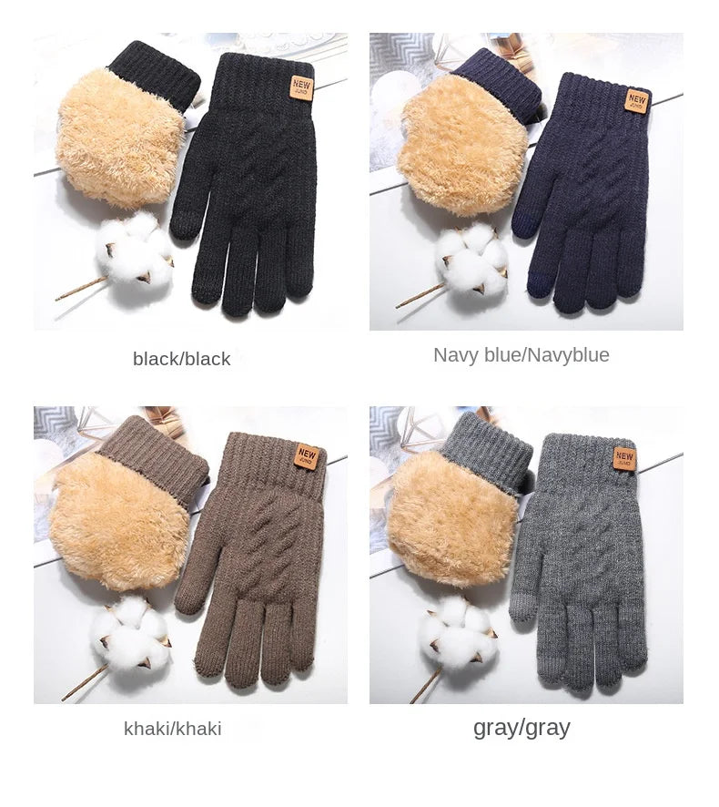 Wholesale Fleece Lined Fashion Warm Black Cable Knitted Winter Touch Screen Gloves