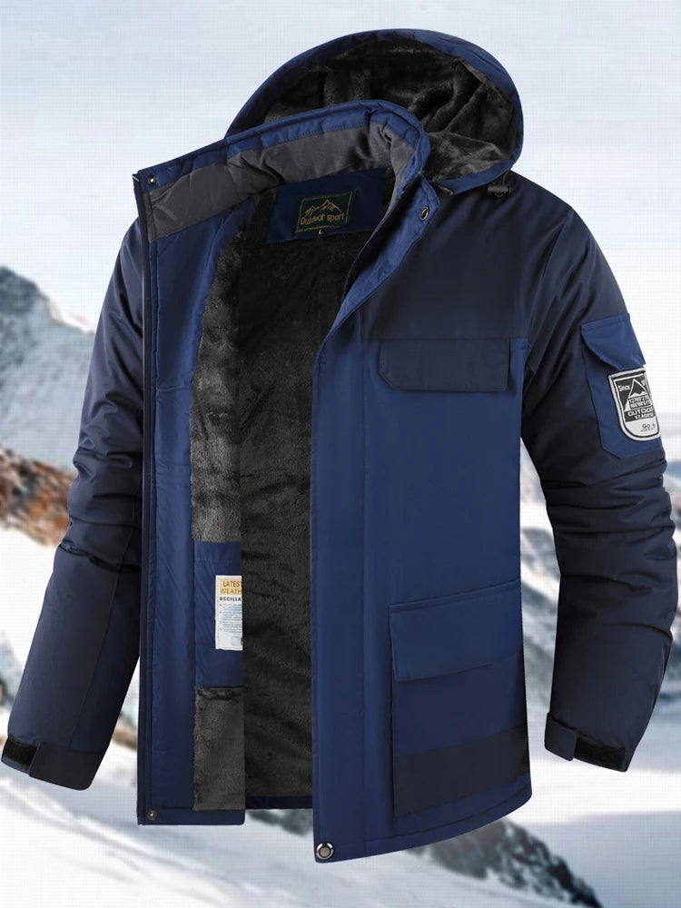 Big&Tall Outdoor Jacket Men Plus Size Fleece Lined Hooded Coat Waterproof Winter Man Parkas Loose Plus Size Coat Hiking Outwear