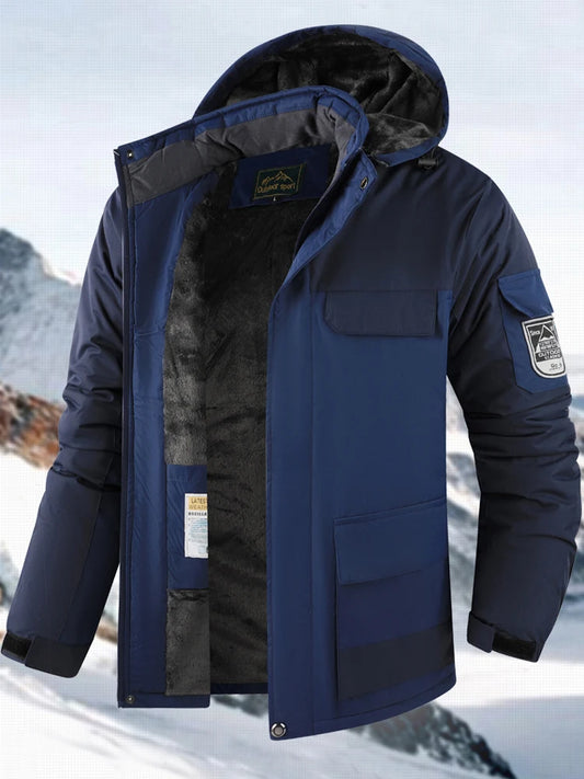 Big&Tall Outdoor Jacket Men Plus Size Fleece Lined Hooded Coat Waterproof Winter Man Parkas Loose Plus Size Coat Hiking Outwear