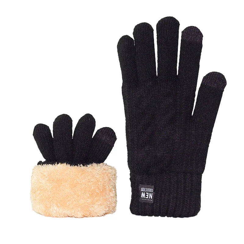 Wholesale Fleece Lined Fashion Warm Black Cable Knitted Winter Touch Screen Gloves