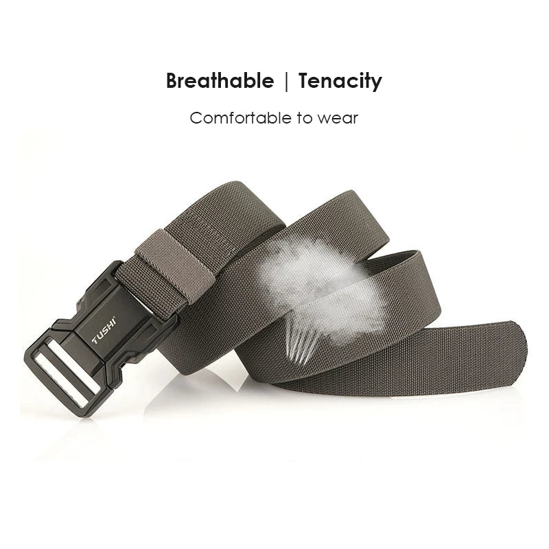 VATLTY New Elastic Casual Belt for Men Quick Release Metal Buckle Tactical Outdoor Girdle Adjustable Blue Hiking Belt Male