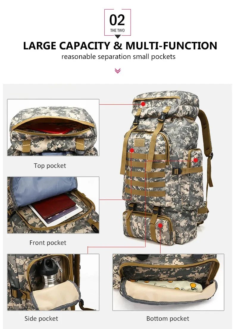 80L Camping Backpack Men Bags Molle Tactical Rucksack For Outdoor Climbing Hiking Travel Back Packs mochila hombre