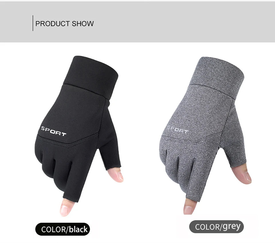 Winter Fishing Gloves Women Men Warm Cycling Protection Anti-Slip Glove for Fishing Touch Screen Two Fingers Cut Outdoor Angling
