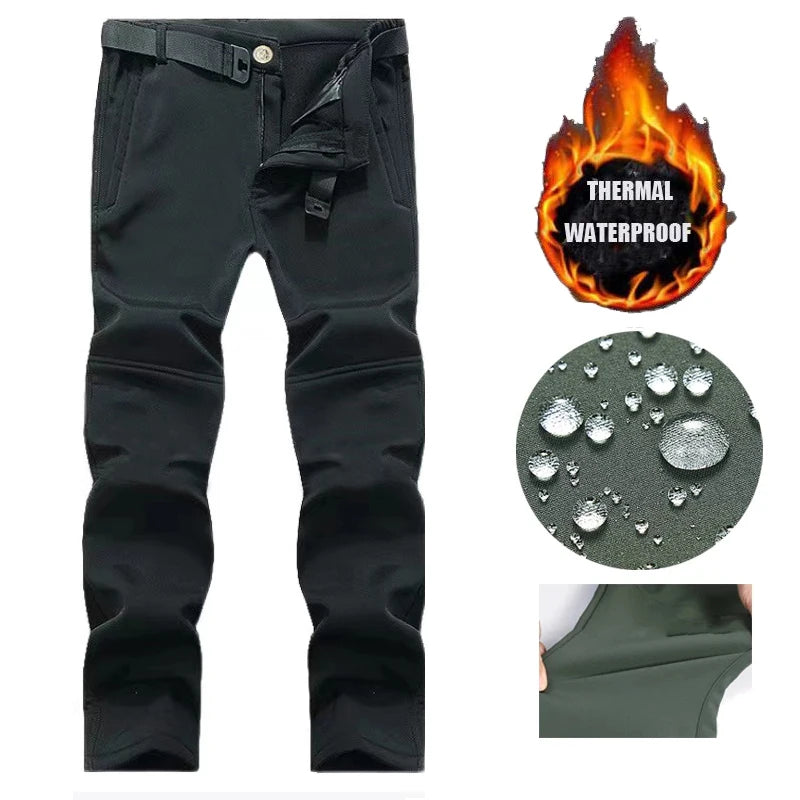 Men's Winter Autumn Fleece Sharkskin Waterproof Tactical Military Camping Hiking Jackets Climbing Hunting Coats Combat Pants