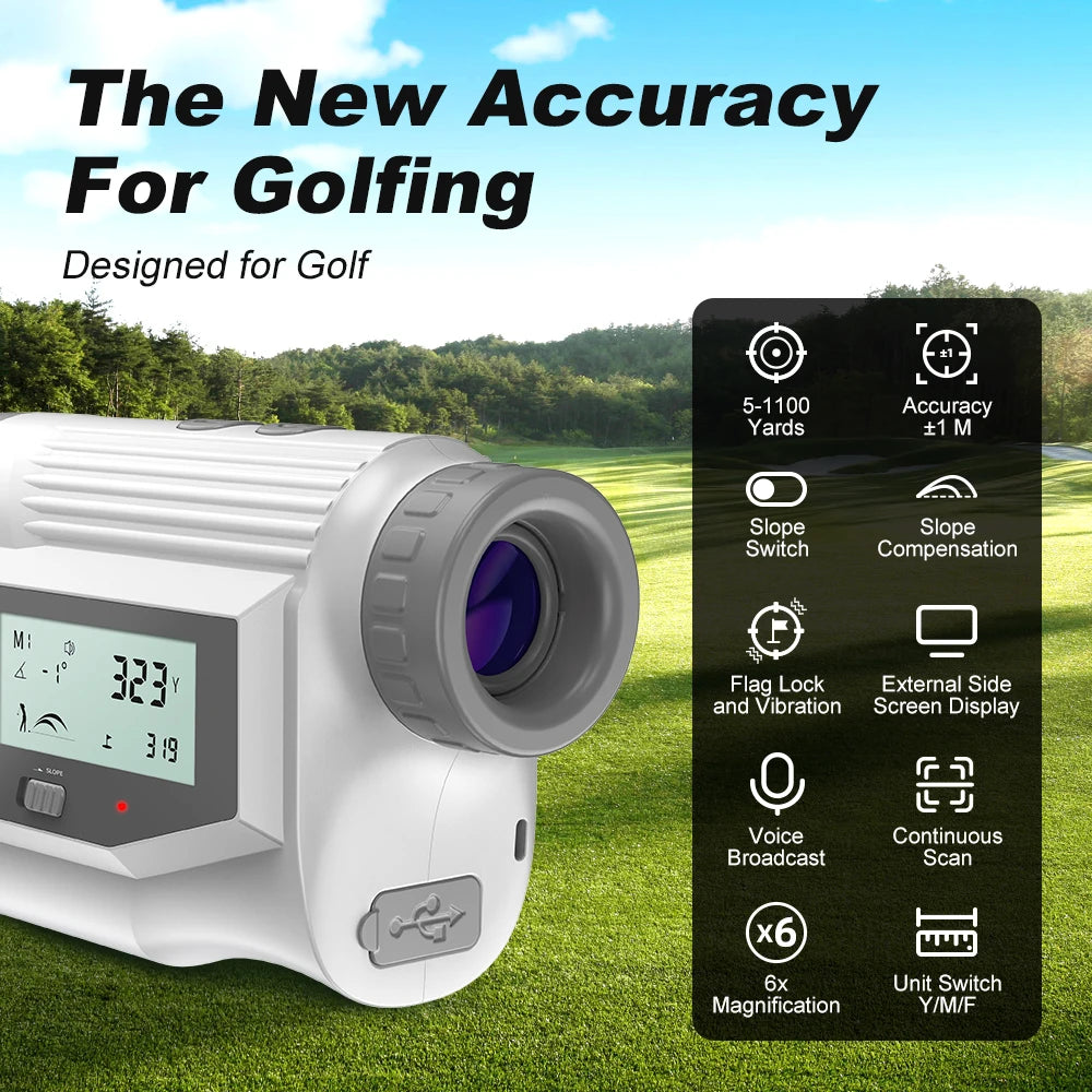 NOHAWK Golf Laser Rangefinder USB Rechargeable with Slope Compensation For Golfer Range Finder Hunting Monocular
