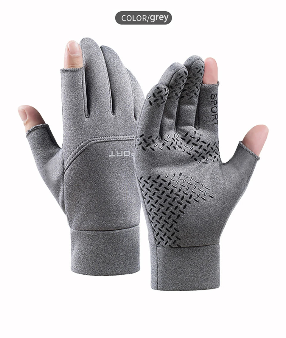 Winter Fishing Gloves Women Men Warm Cycling Protection Anti-Slip Glove for Fishing Touch Screen Two Fingers Cut Outdoor Angling