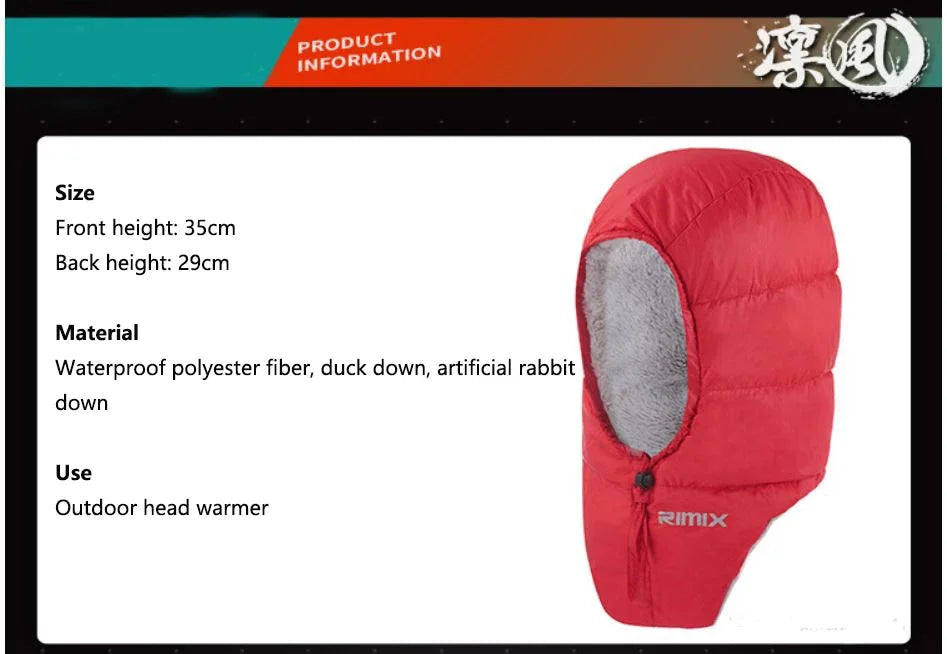 RIMIX Unisex Winter Warm Down Hat Outdoor Cap Thickening Adjustment Comfortable  Antifreeze For Climbing Camping Ski Snowboard