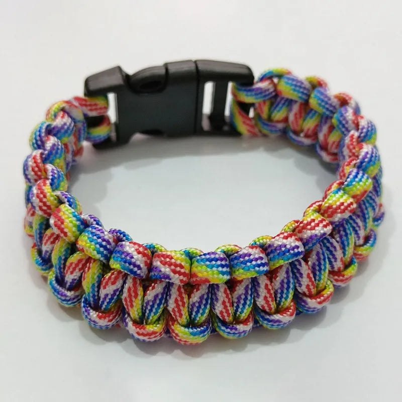 Adjustable Outdoor Camping Paracord Survival Braided Rope Bracelet Men Black Stainless Steel Adjustable Clasp Tool Accessories