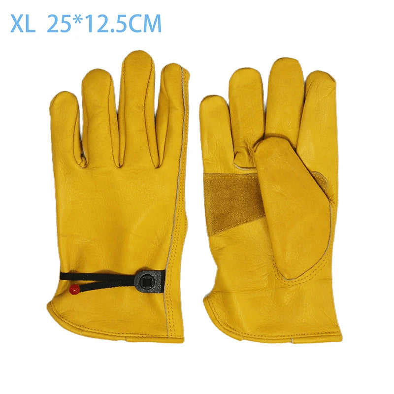 1 Pair Cowhide Work Heavy Duty Safety Protective Driver Working Welding Stretchable Mechanic Glove Leather Work Gloves For Men