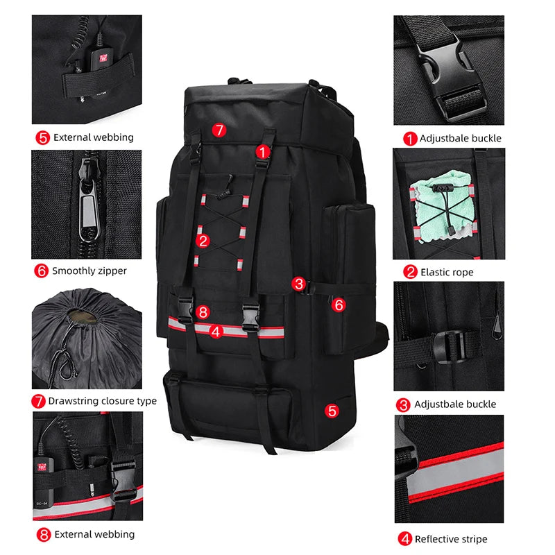 130L Hiking Camping Backpack Travel Large Luggage Bag Men Trekking Outdoor Sports Pack Molle Trekking Rucksack For Men Big Bag