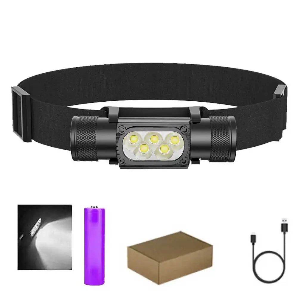 Mini LED Headlight 1920LM White 7000-8000K Flashlight Use 18650 Battery Memory Headlamp Type-C USB Head Light Lamp Flash Torch