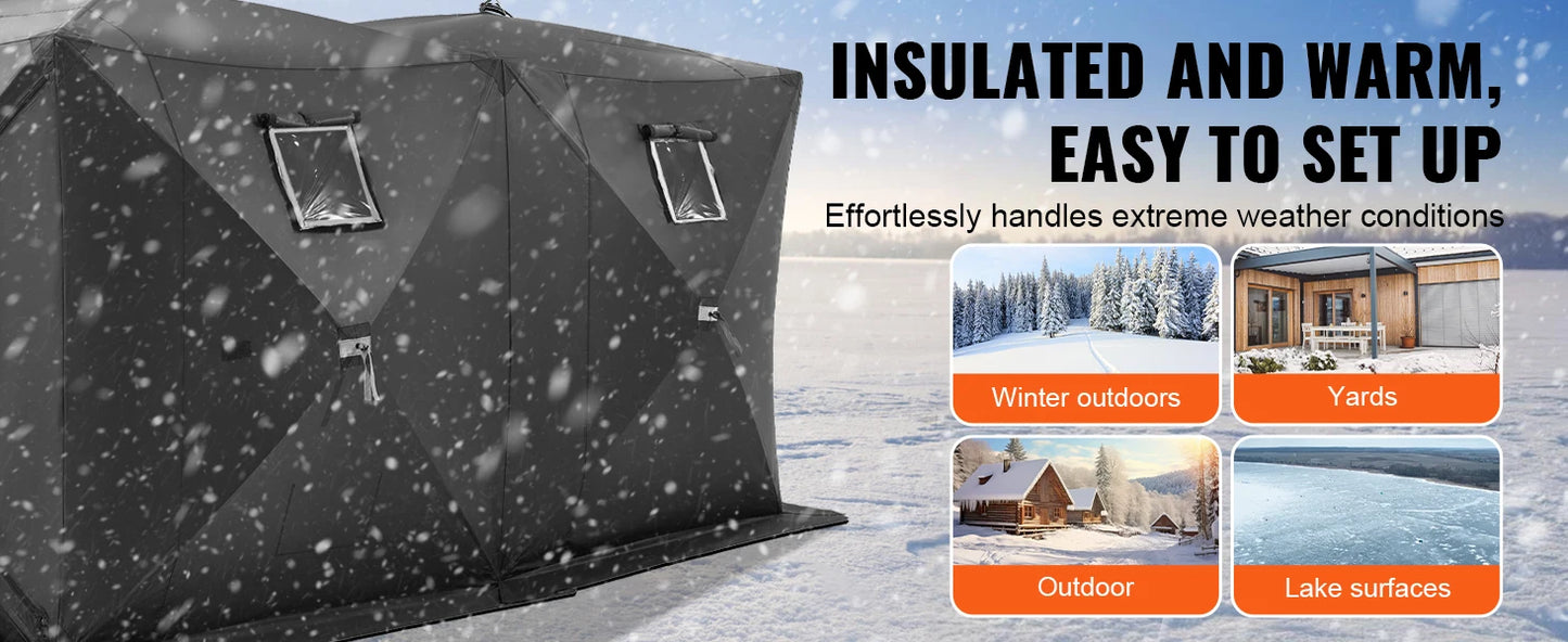 SucceBuy Portable Ice Shelter 70 Square Feet Fishable Area Shanty for Winter Fishing Waterproof Ice Cube with Anchors Carry Bag