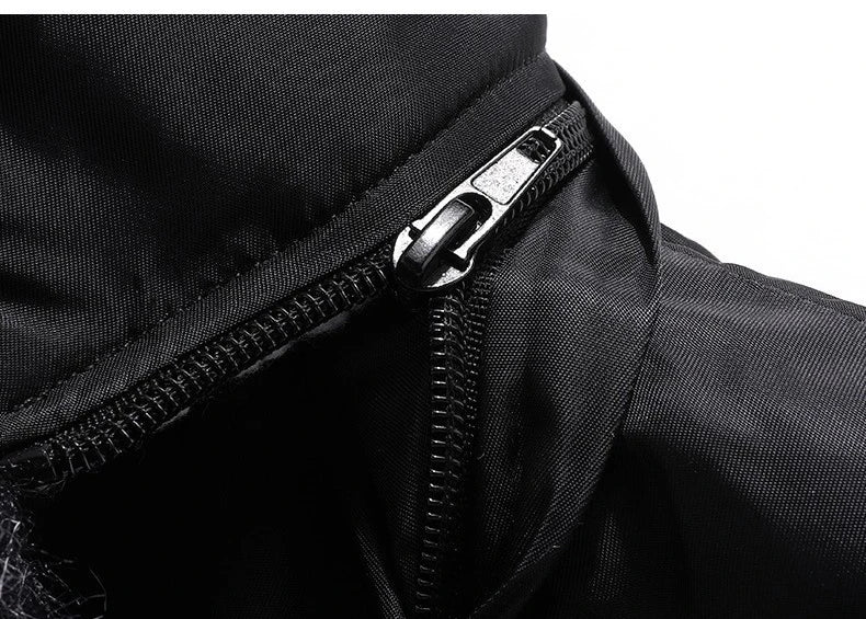 Winter Men's Black Padded Jacket Removable Hood Durable Windproof Fabric Embroidery Decorative Side Pockets Sleeve Zipper