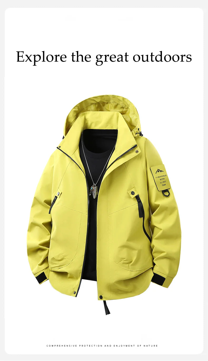 Unisex Hiking Jacket Men Outdoor Waterproof Climbing Fishing Hooded Jacket Autumn Spring Women Windproof Detachable Camping Coat