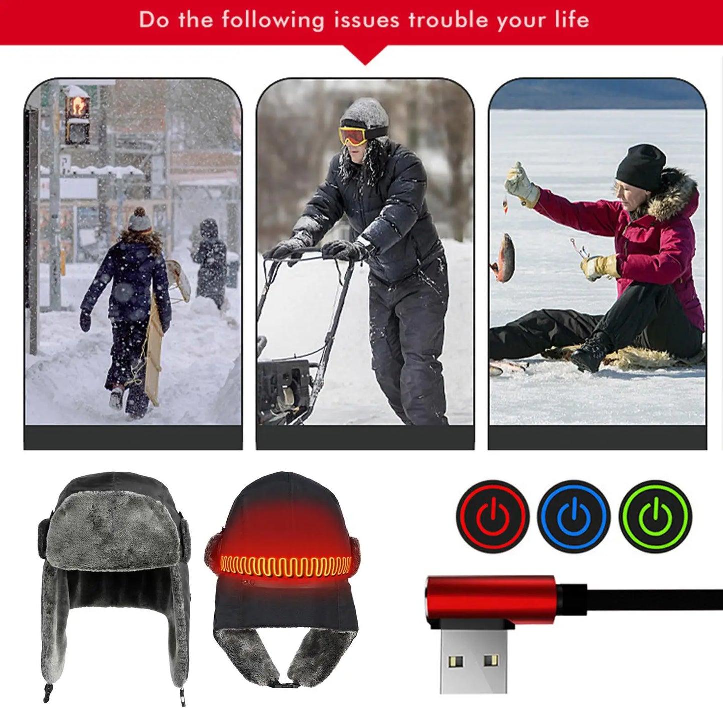 Winter ski Electric Heating Hat Men Woman USB Electric Warm Heated Hat Windproof Thermal Ear Protection Hat For Outdoor Camping