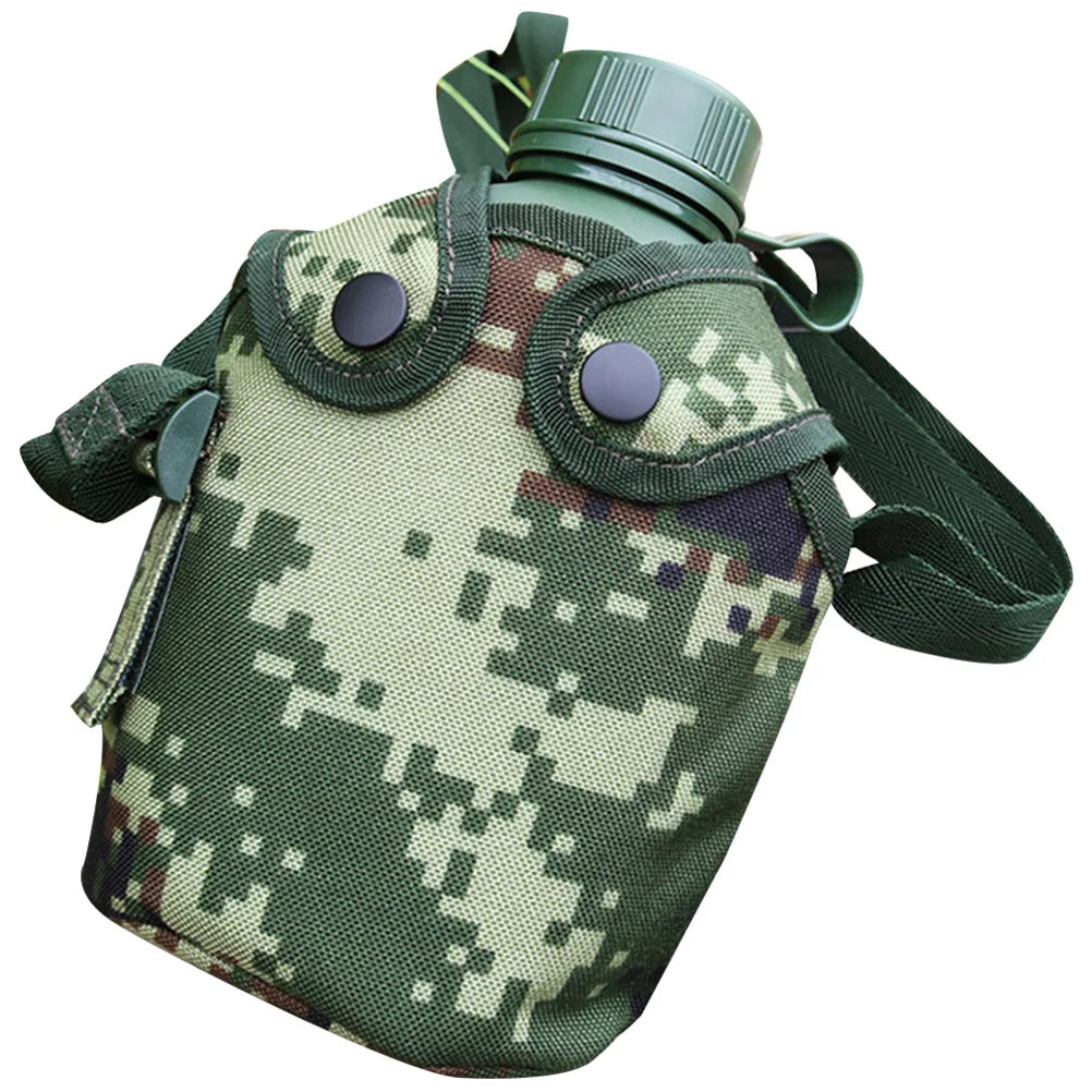 1Set Camouflage Military Canteen 1L Aluminum Alloy Water Bottle Thermal Insulation Leakproof for Camping Hiking Survival