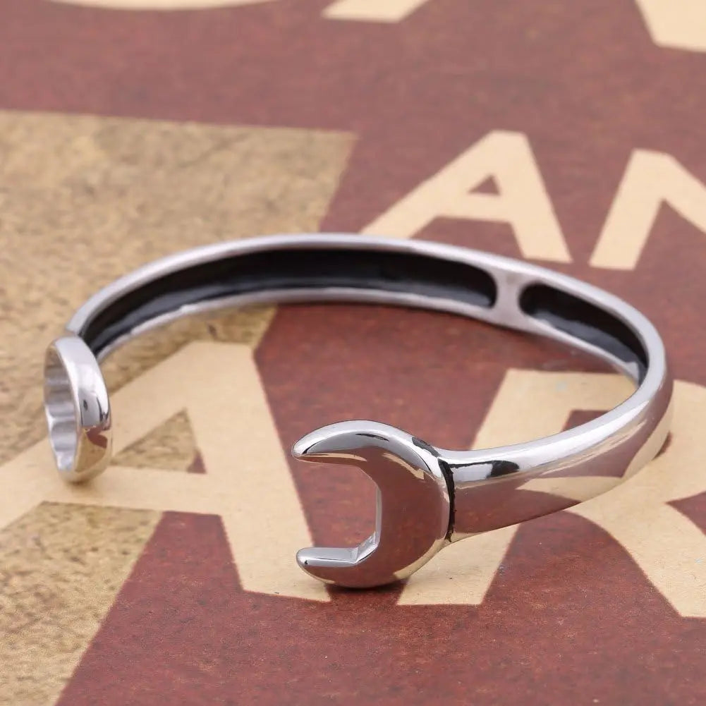 Unisex 316L Stainless Steel Biker Mechanic Wrench Tool Open Biker Bracelet Bangle