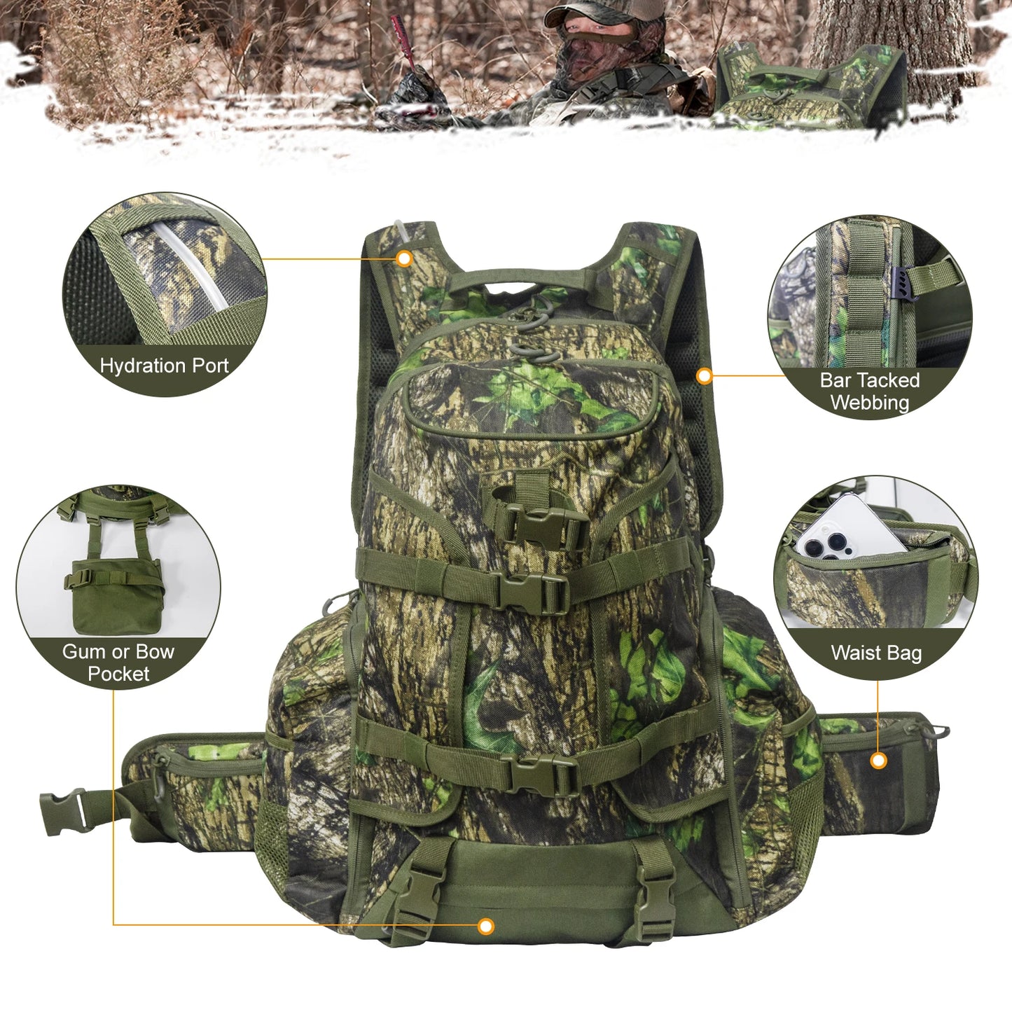 WESTTUNE Man Strategic Tactical Backpack Outdoor Waterproof Camping Hunting Sport Bag Hunting Backpack for Rifle Bow Gun