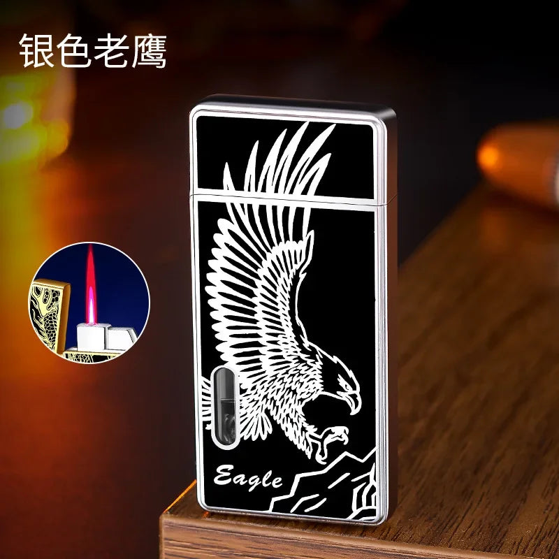 Windproof  Waterproof Metal Lighter Electroplated Dragon Embossed Pattern Red Fire Direct Cigar Lighter Men Smoke Accesoires