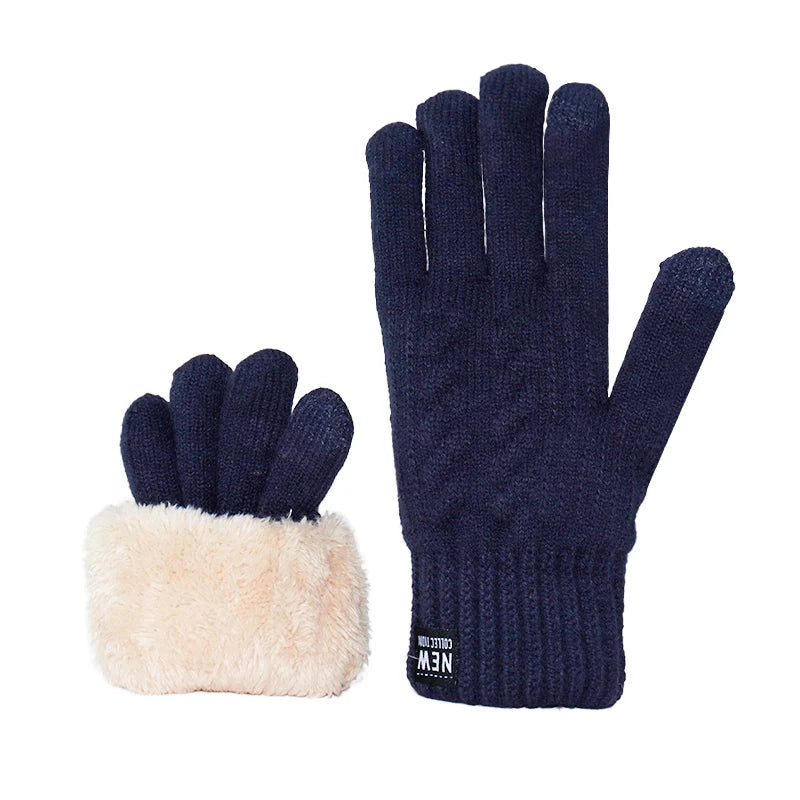 Wholesale Fleece Lined Fashion Warm Black Cable Knitted Winter Touch Screen Gloves