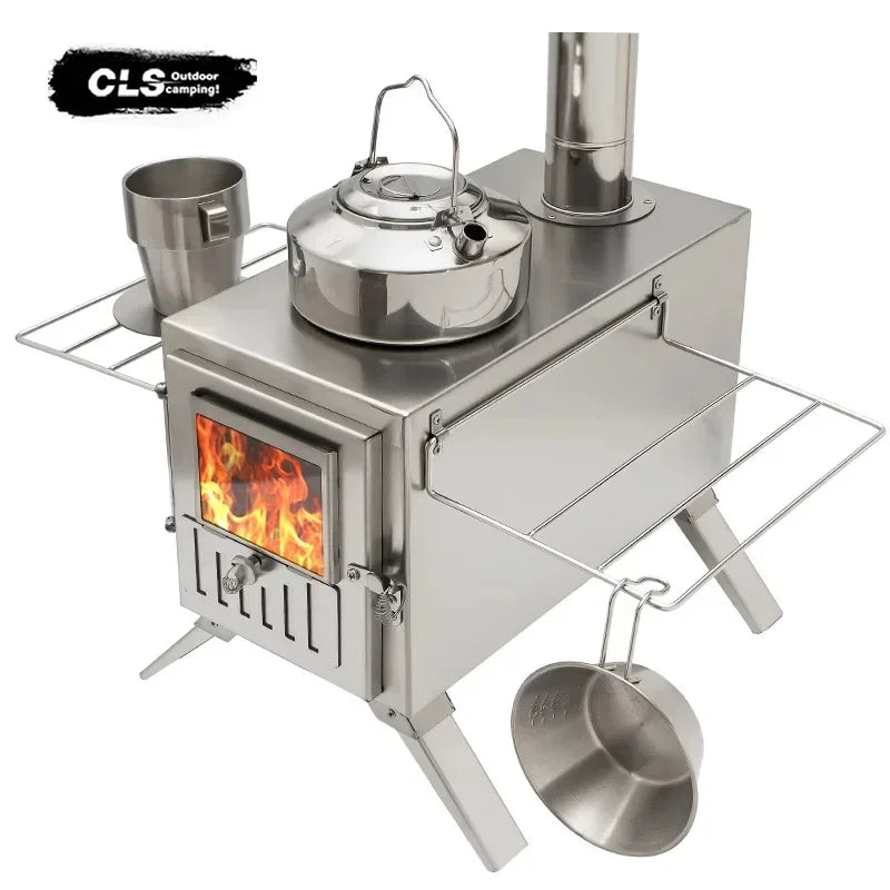 MOUNTAINHIKER Wood-burning Stove Outdoor Camping Firewood Burner Stainless Steel Foldable Tent Heater with Tent Patio Fireplace