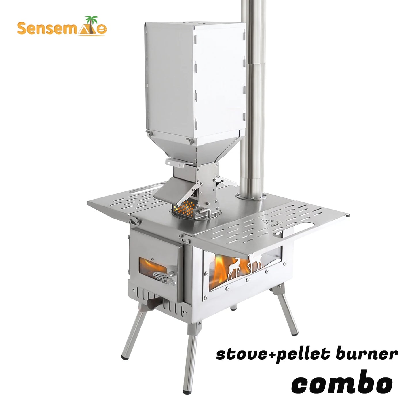 Wood Stove Camping Portable Fire Wood Heater Folding Tent Stove with Pellet Burner Stainless Chimney Outdoor Cooking Heating