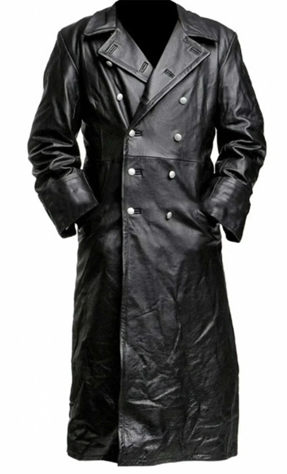 1MEN'S GERMAN CLASSIC WW2 MILITARY UNIFORM OFFICER BLACK REAL LEATHER TRENCH COAT