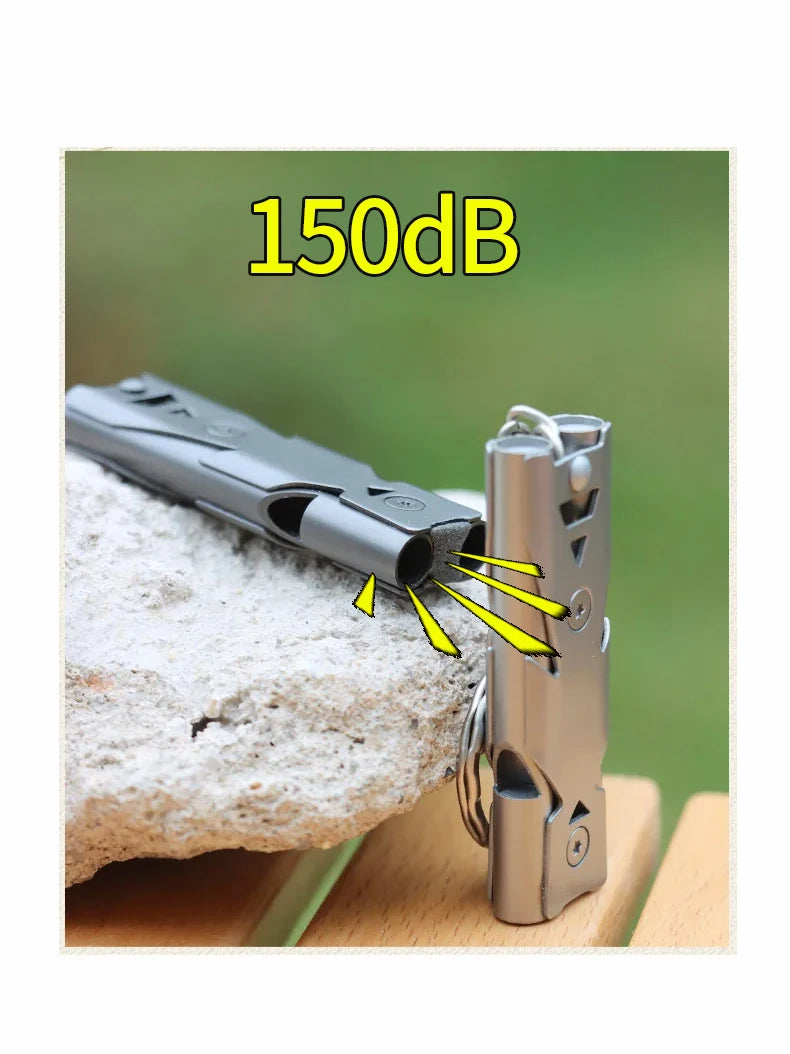 150DB Double Tube High-frequency High Decibel Survival Whistle Outdoor Rescue Steel Metal Survie Accessories Hiking Tool Travel