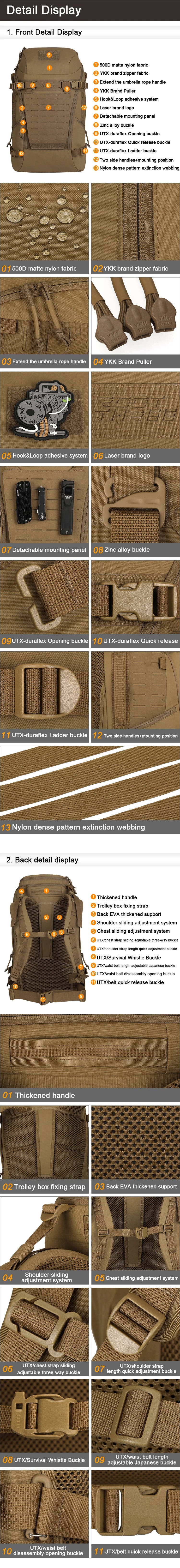 45L 500D/DML Nylon Waterproof MOLLE Tactical Backpack Outdoor Fishing Camping Hiking Bag Multi Layer Detachable DIY Backpack