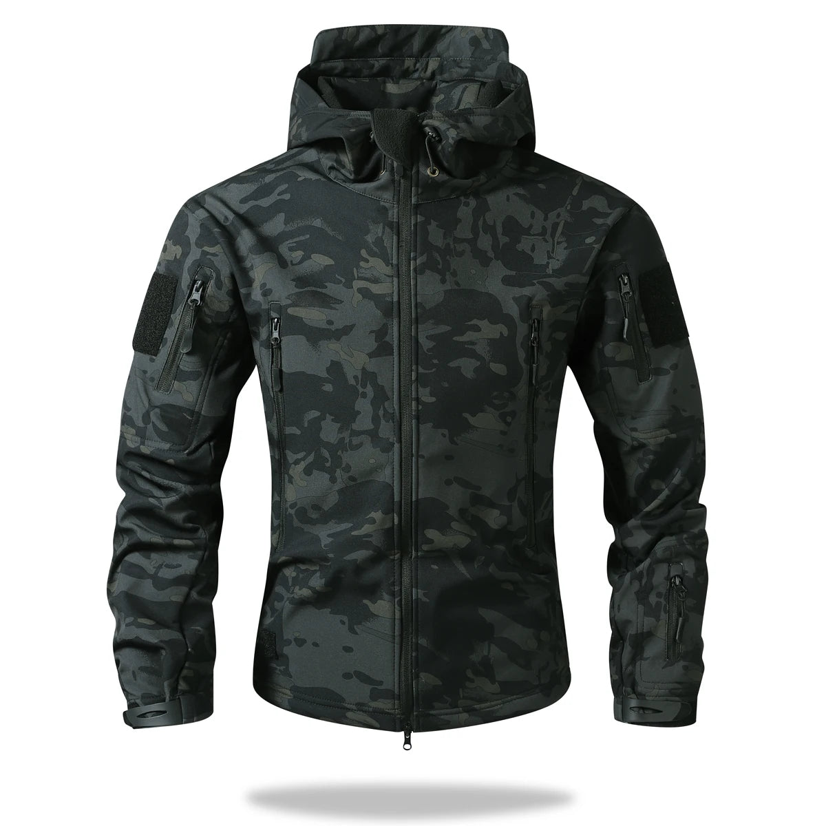 Waterproof Jacket Men Outdoor Softshell Hiking Jacket Hunting Coat Multi-Pockets Military Hooded Fleece Lined Rain Resistent