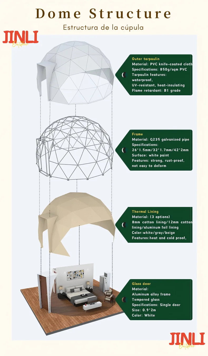 【Free  Global Shipping】 5 Meters Diameter Geodesic Dome Tent 1-2 people Spherical Tent Hotel Resort Outdoor Luxury Glamping Dome
