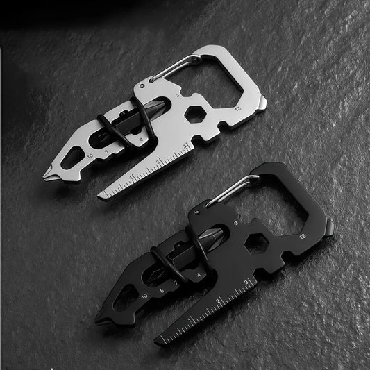 Multifunctional Stainless Steel Carabiner Keychain,Bottle Opener Multi-Tool Card,Portable Outdoor Tool for Camping Climbing EDC