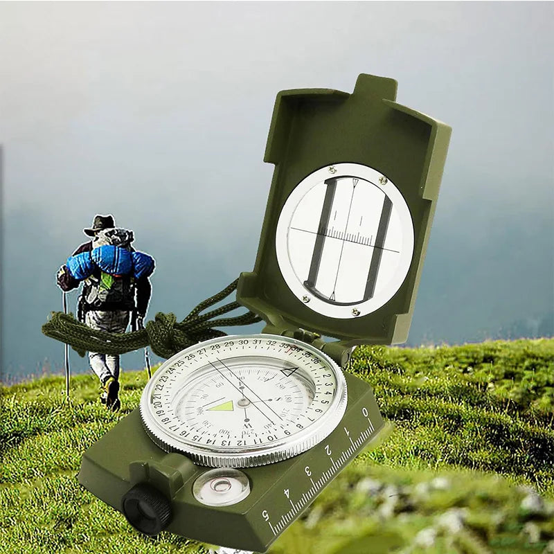 Outdoor Survival Compass High Precision Professional Metal Sight Compass Luminous for Outdoor Hiking Climbing Exploring Geology
