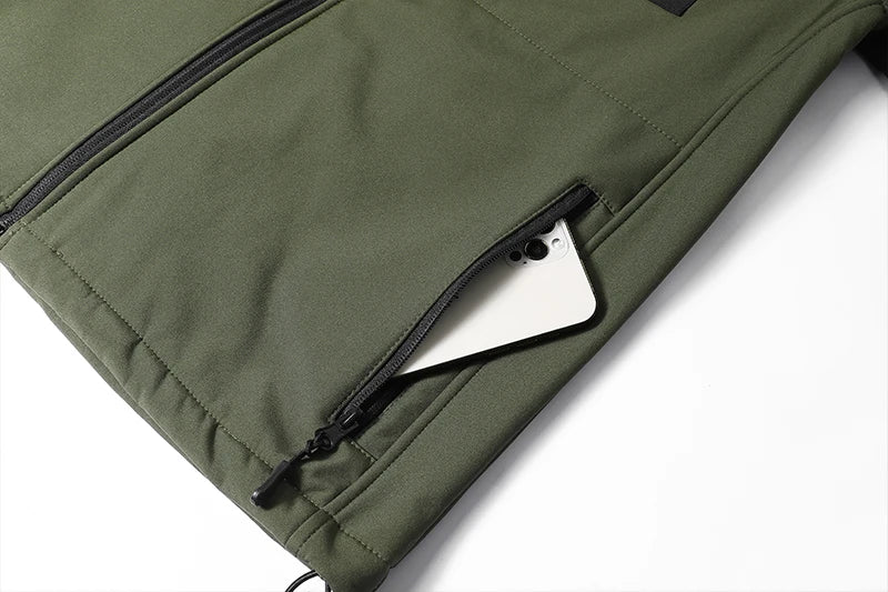 Waterproof Jacket Men Outdoor Softshell Hiking Jacket Hunting Coat Multi-Pockets Military Hooded Fleece Lined Rain Resistent