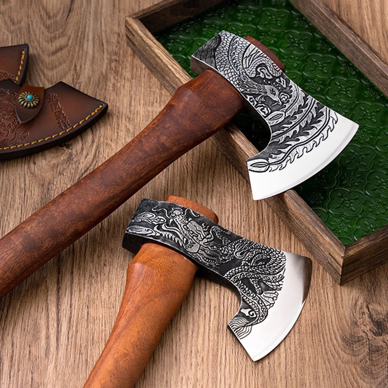 Outdoor Cut Firewood Axe Camping Survival Axes Tactical Self-defense Hand Axe Multipurpose Wooden Handled Axes with Cover