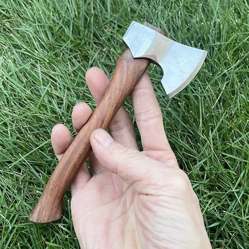 16cm Sandalwood Handle Felling Axe Stainless Steel Sharp Blade Fixed Blade Knife Outdoor Camping Survival Tool With Knife Holder