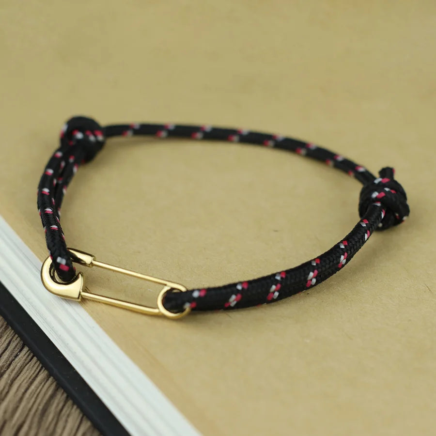 Adjustable Rope Bracelet with Safety Pin Clasp Unisex Paracord Wristband Trendy Survival Jewelry Gift for Men Women