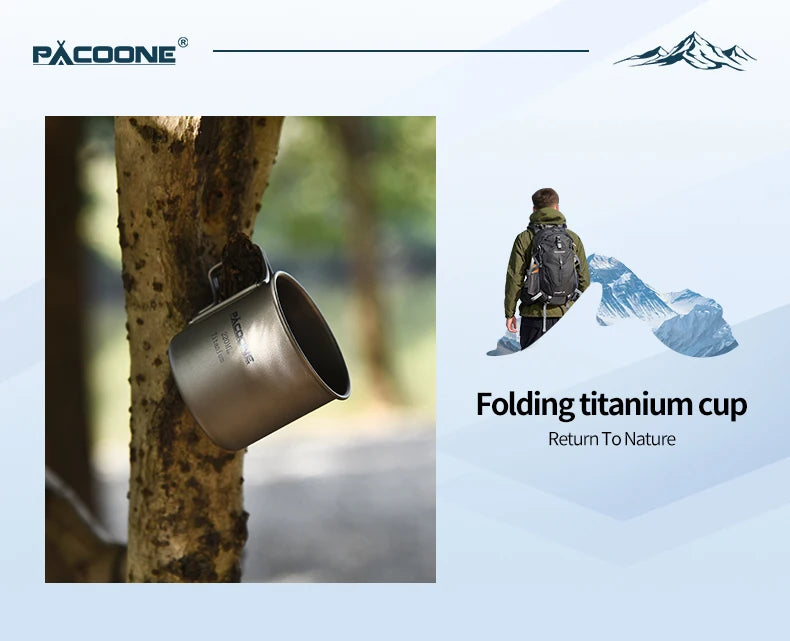 PACOONE Camping Mug Titanium Cup Tourist Tableware Picnic Utensils Outdoor Kitchen Equipment Travel Cooking Set Cookware Hiking