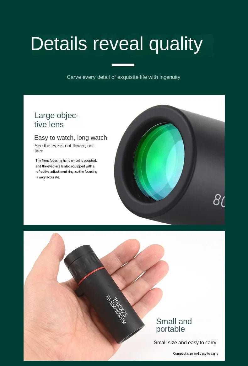 Outdoor 2000x25 HD Monocular Telescope Mini Portable Mobile Phone Telescope with Holder Camping Hunting Birdwatching Telescopes