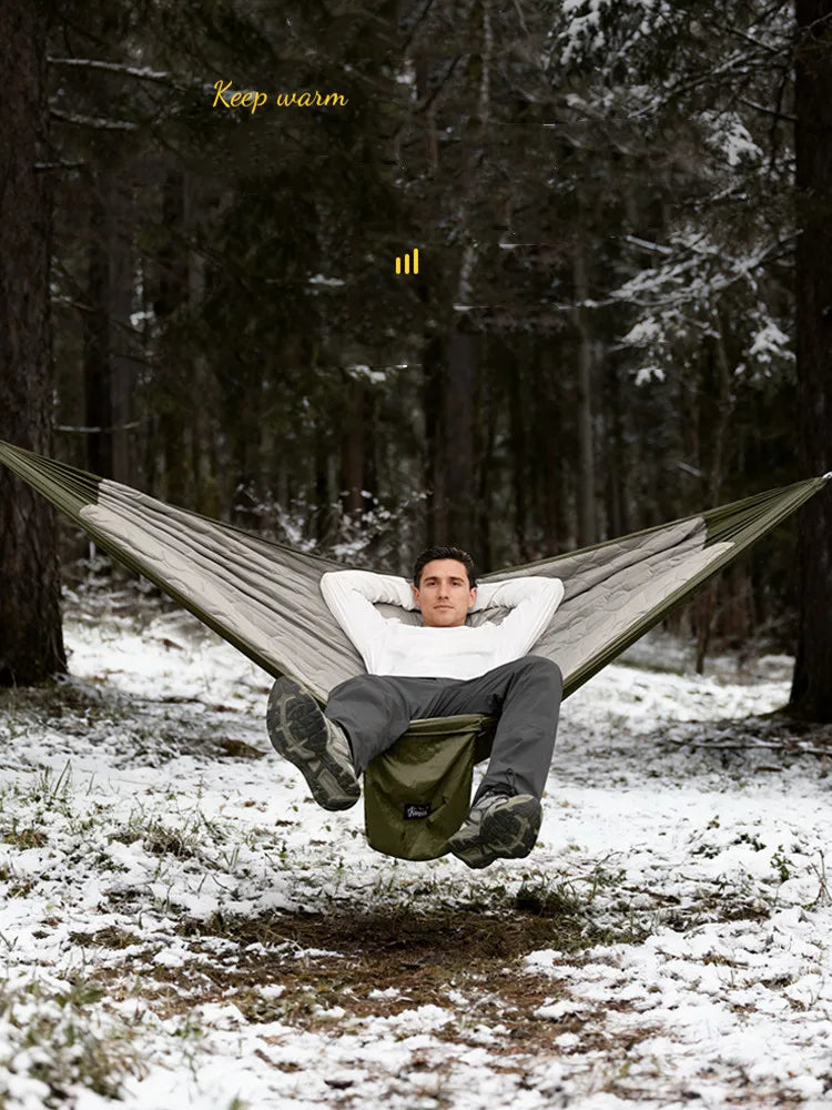 Outdoor Hammock with Sleeping Bag, Warm Comfortable Anti-Roll Design, Heavy Duty Windproof Cold Proof Camping Bed