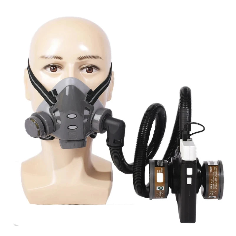 Electric Rechargeable Half Face Dust Gas Mask Portable Auxiliary Air Supply Respirator For Spraying Painting Polish Work Safety