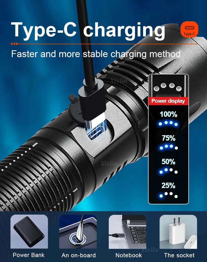 2025 NEW Ultra Bright LED Flashlight 85000000LM Strong Light Tactical Torch Rechargeable Portable Lamp Outdoor Camping Lantern