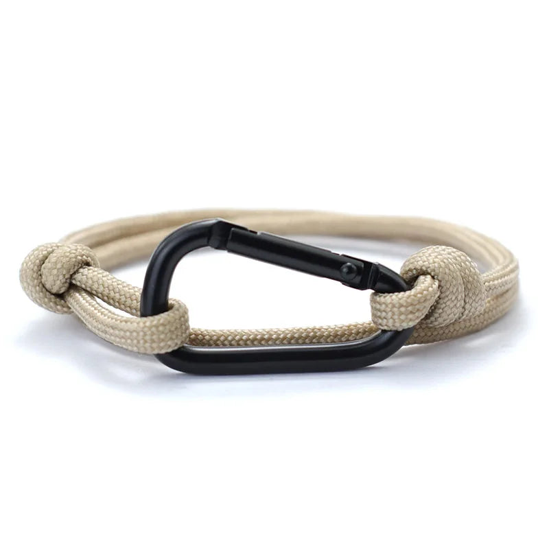 Outdoor Adventure Mountaineering Bracelet For Men Handmade Adjustable Paracord Braclet Black Carabiner Male Punk Jewelry Pulsera