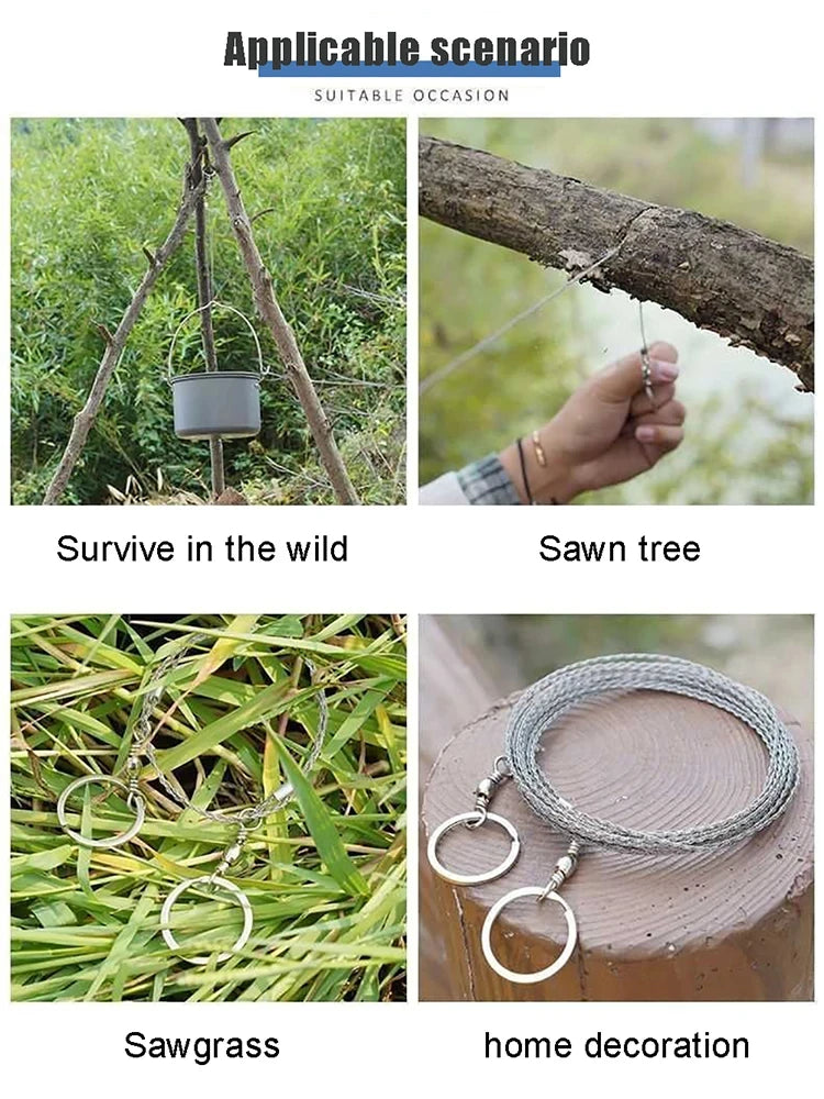 1-3M Outdoor Hand Drawn Rope Saw Portable Stainless Steel Wire Saw Manual Cutting Chain Camping Hiking Survive Woodworking Tools