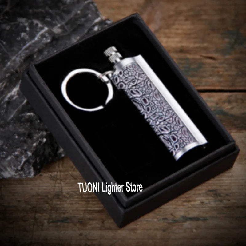 Flint Fire Starter Keychain - Metal Matchstick Lighter with Permanent Open Flame, No Oil Needed, Portable Keychain for Outdoor