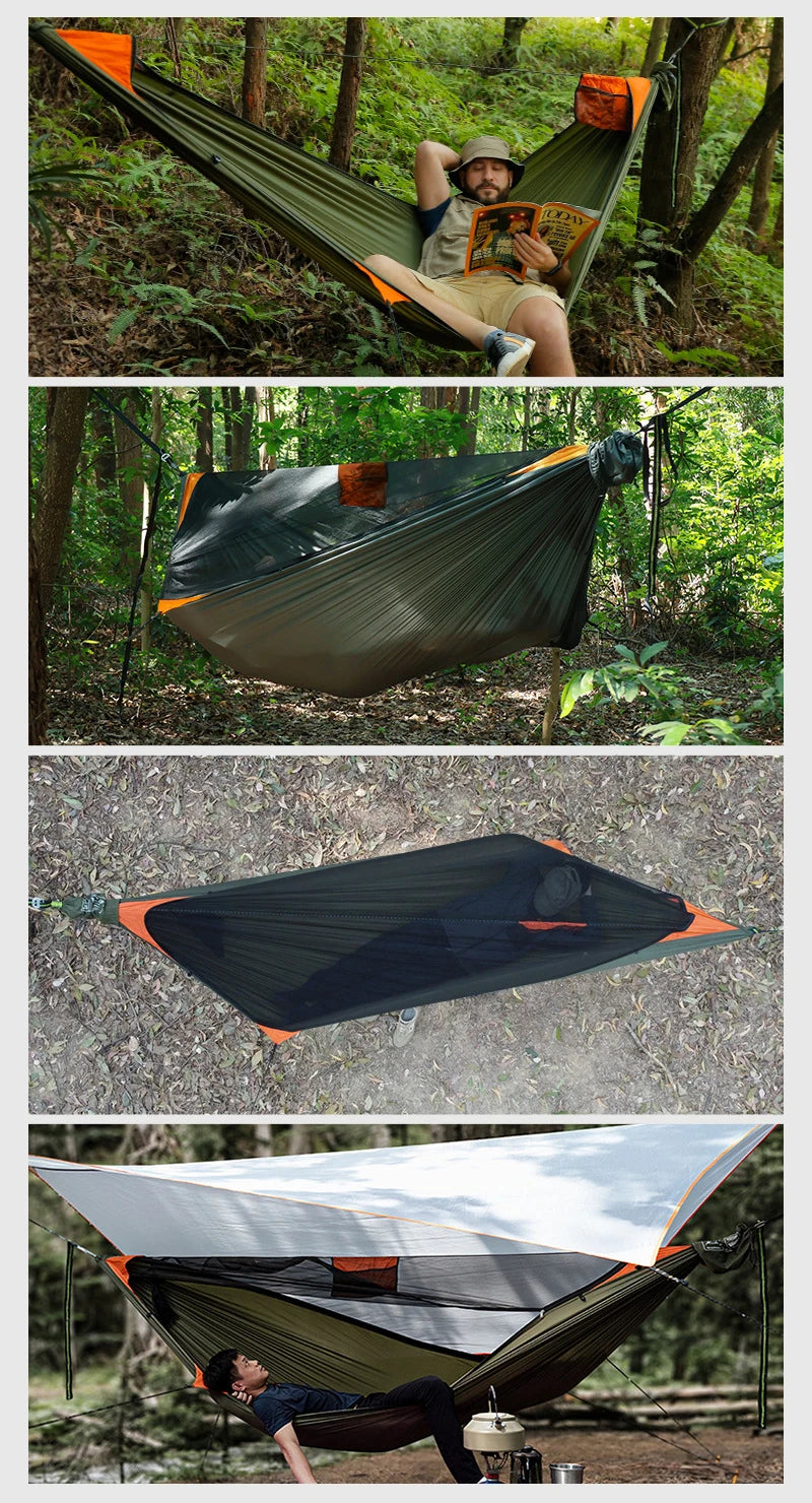 Spacious Single&Double Hammock with removable No See-Um net 2 in 1 camping hammock with protection net for outdoor